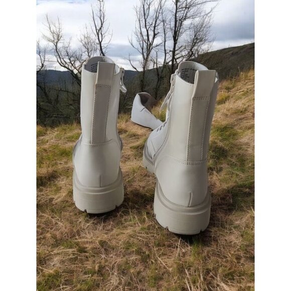 NoBo White High-Top Combat Boots With Side Zipper & Lace-Up Closure For Women - Picture 3 of 5